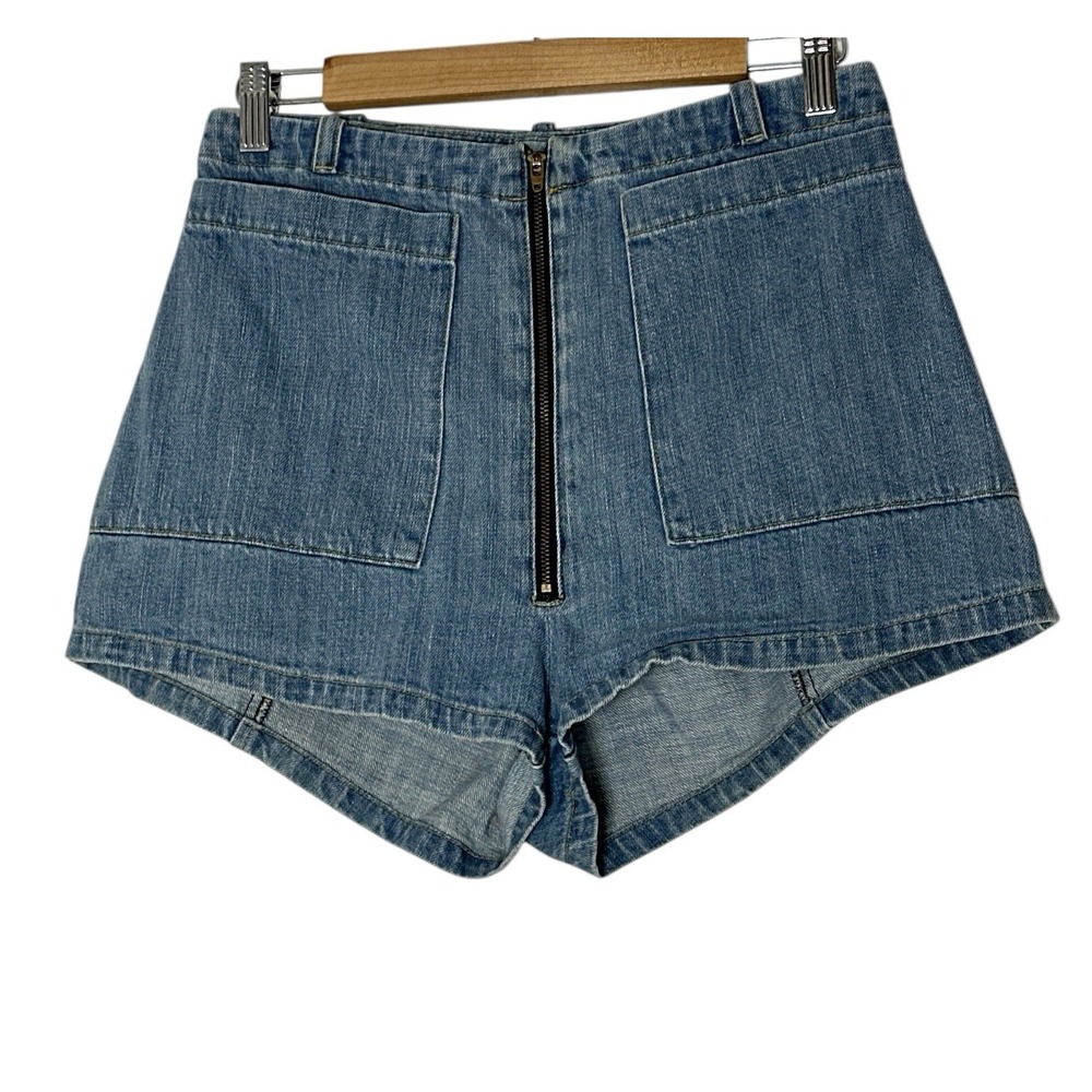 TOIT VOLANT Jean Shorts Women's Small Blue High Rise Classic Patch Pockets‎